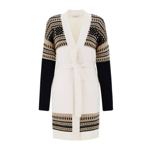 Max mara 麦丝玛拉 女士 服装 拼色V领系带花纹开衫羊毛针织衫 女士毛衣针织衫