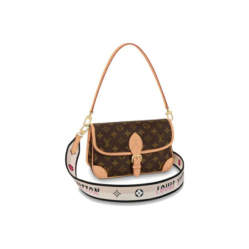 Louis Vuitton|路易威登 Diane系列 PM 腋下包 法棍包 帆布涂层 经典老花 黑色提花肩带 小号