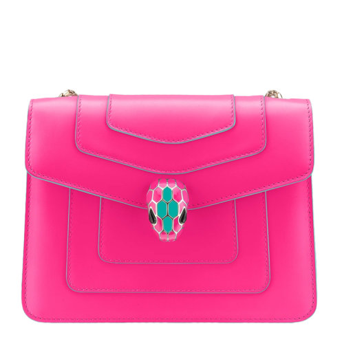 BVLGARI/宝格丽 女士牛皮红绿珐琅鳞片蛇头按扣翻盖金属链条单肩包手提包斜挎包链条包女包 28947 多色可选