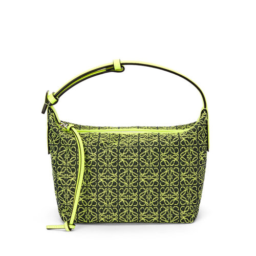 LOEWE/罗意威 22新款Cubi系列 女士小号霓虹黄徽标提花织物小牛皮手提包A906K75X23-7586