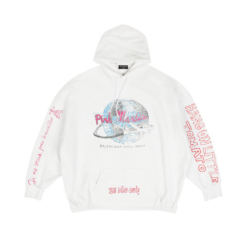 Balenciaga/巴黎世家 22年秋冬新款 限定系列 男女同款白色棉质长袖印刷Martini Merch艺术品袋鼠口袋复古廓形连帽衫697971TMVO19800