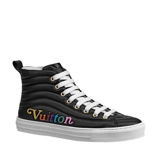Louis Vuitton/路易威登彩绘浮雕logo字母黑色皮质高帮女士休闲运动鞋1A5C61   bi