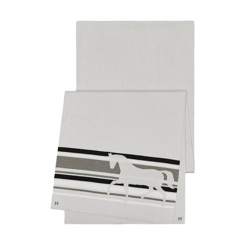 HERMES/爱马仕 男士蒸汽/白色/砾石色火热的马条纹图案羊绒真丝围巾H733767T05