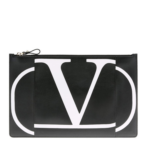 Valentino/华伦天奴 男士黑色牛皮经典字母徽标印花装饰拉链开合手拿包公文包男包 SW0P0269-KZQ-NER