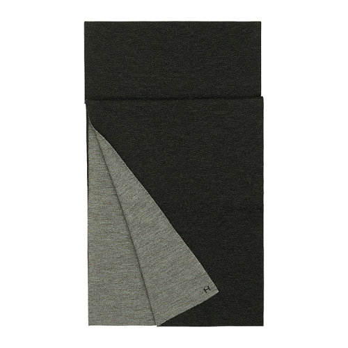 HERMES/爱马仕 男士黑色/法兰绒色羊绒真丝围巾H733631T09