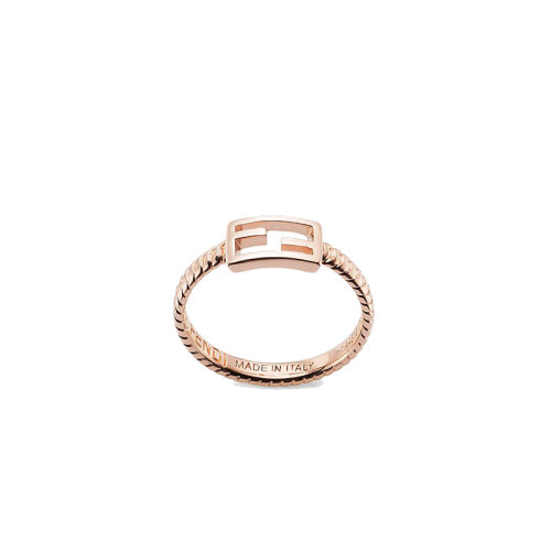 FENDI/芬迪  Baguette系列 女士玫瑰金黄铜饰有网状链和FF Baguette图案金属戒指 8AG982B08F0CJ4