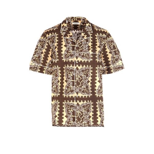 Valentino/华伦天奴 19年春夏 翻领 男性 花纹 复古 男士短袖衬衫 RV3AA768MFL ZZ8