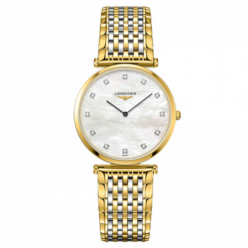 LONGINES/浪琴  嘉岚系列 石英表白珍珠贝母镶钻表盘黄色PVD表壳表带男士腕表33毫米L4.709.2.88.7