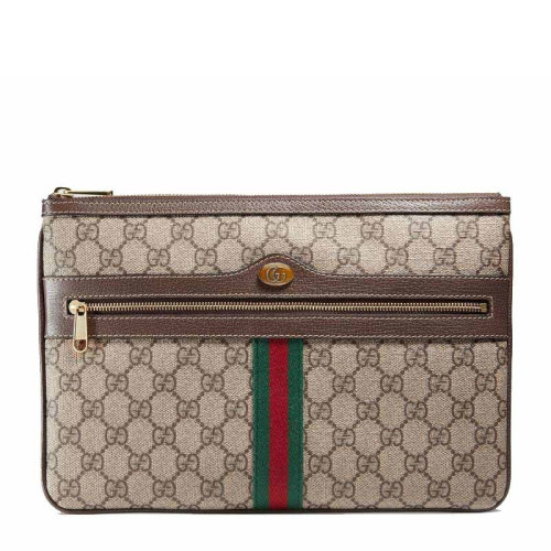 GUCCI 古驰 Ophidia系列  女士卡其色经典GG Supreme印花帆布手拿包