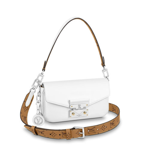 Louis Vuitton/路易威登 22春夏新款SWING系列 女士白色牛皮革银扣徽标吊饰配可拆卸老花帆布肩带单肩斜挎手提包M20395