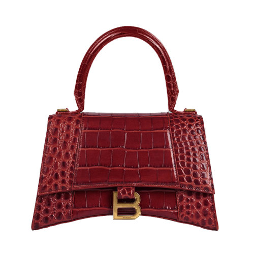 Balenciaga/巴黎世家   红色鳄鱼纹压花小牛皮小号沙漏包单肩手提包5935461LRGM6211