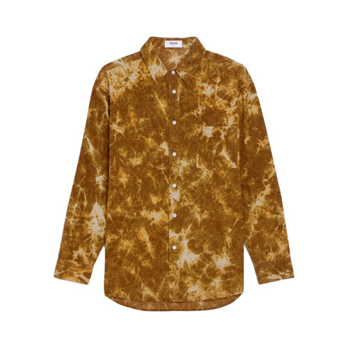 CELINE/赛琳 22年春夏新款 男士夕阳黄色/卡其色纯棉超大扎染丝绒衬衫2C718407Q.20SK