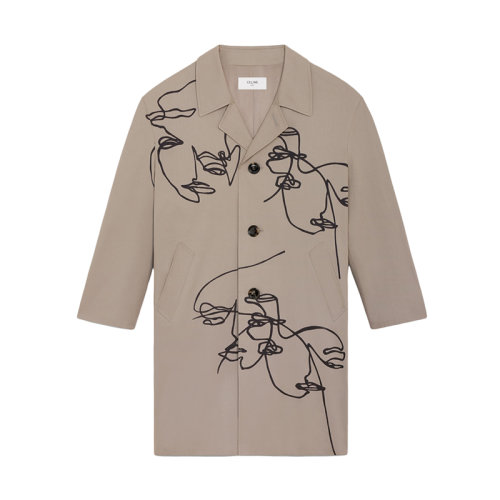 CELINE/赛琳 22年春夏新款 男士银灰色/黑色纯棉艺术家印花MAC外套大衣2M822460Q.17AN