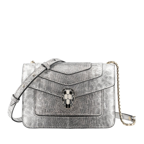 BVLGARI/宝格丽 SERPENTI FOREVER系列 女士小号白色金属质感水蛇皮珐琅玛瑙蛇首搭扣单肩斜挎包291153