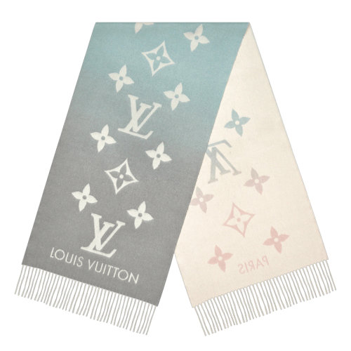 Louis Vuitton/路易威登新款 REYKJAVIK GRADIENT系列 女士渐变色羊绒花朵和字母印花围巾M70868