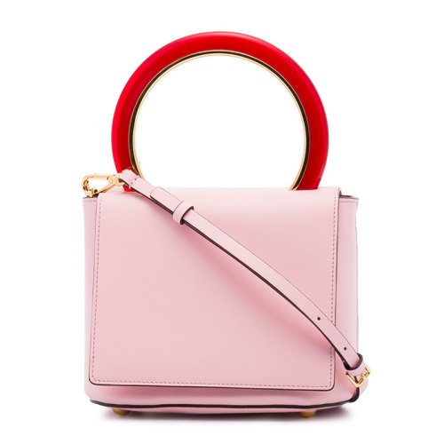 MARNI/玛尼 PANNIER系列女士粉色小牛皮经典字母徽标压花半圆形手柄磁扣翻盖开合单肩包斜挎包手提包女包 SBMPZ14TY0-LV589-00C18