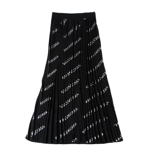 Balenciaga/巴黎世家  女士黑色聚酰胺白色logo装饰时尚长裙半身裙