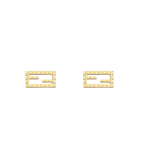 FENDI/芬迪  Baguette系列 女士金色金属饰面和压纹钻石耳环8AH040MK7F0CFK