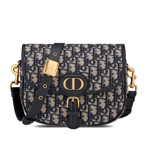 DIOR/迪奥 BOBBY 蓝色老花帆布滚边蓝色皮革中号斜挎单肩翻盖BOBBY包M9319UTZQ_M928
