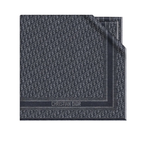 DIOR/迪奥 22年早春新款 女士深灰色羊绒和亚麻混纺老花印花流苏围巾披肩21DOB140I060_C850