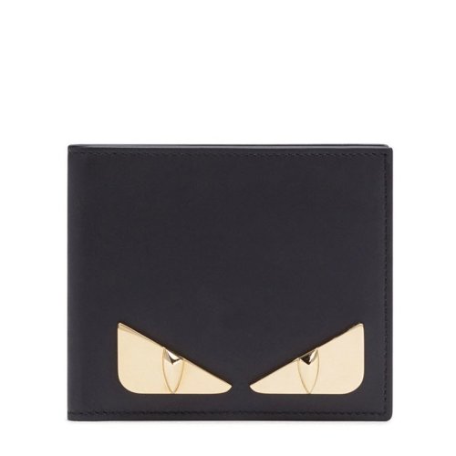 FENDI/芬迪  新款 男士黑色小牛皮钱包 正面饰有Bag Bugs金属图案7M0169SQPF0KUR