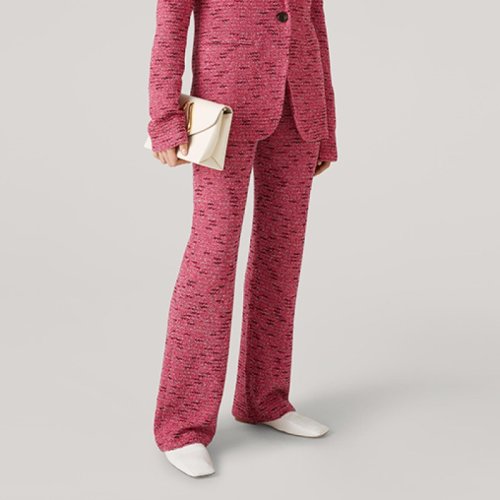 St.John/盛蔷红色粗花呢针织直筒西装长裤女士休闲裤K811072