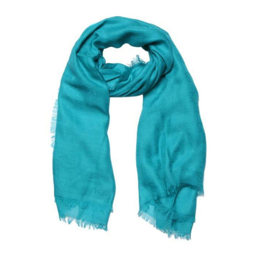 GUCCI/古驰 女士蓝色莫代尔棉质混纺经典双G字母徽标印花装饰流苏磨边披肩方巾围脖围巾 307245-3G763-4600