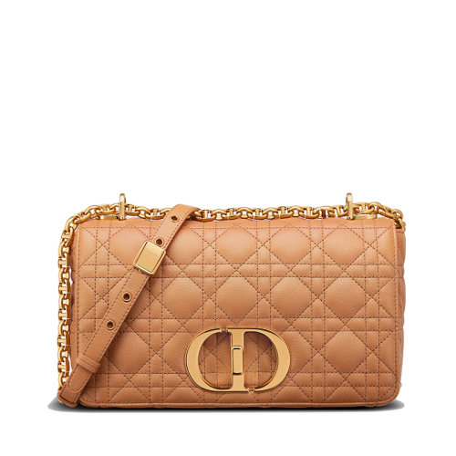 DIOR/迪奥  CARO系列 女士中号琥珀色柔软牛皮革藤格纹CD扣翻盖斜挎单肩链条包M9242UWHC_M43U