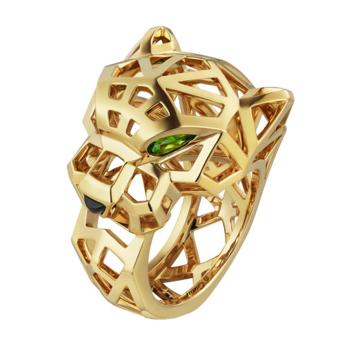 CARTIER/卡地亚 Panthère 系列 18K金黄金玛瑙沙弗莱石石榴石戒指 镶嵌2个沙弗来石榴石N4767900