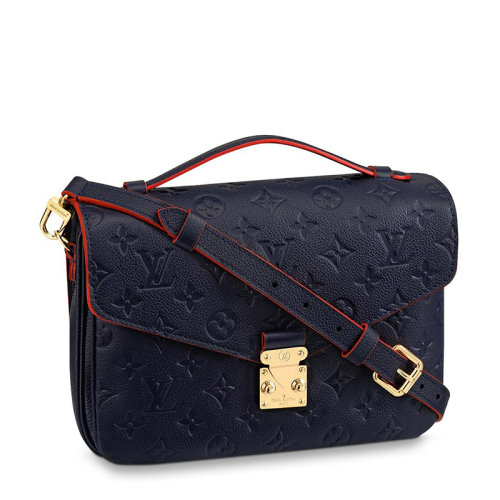 Louis Vuitton/路易威登 22春夏新款METIS系列 女士海军蓝老花压花柔软粒面牛皮革红色细节修边金扣翻盖开合单肩斜挎手提邮差包M44071