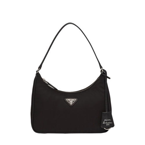 PRADA/普拉达 22年新款Re-Edition2005系列 女士黑色迷你尼龙银标钥匙扣腋下包1NE204_R064_F0002