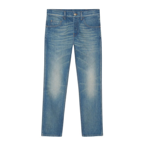 GUCCI/古驰  男装 服饰 蓝色棉质休闲百搭休闲裤 男士牛仔裤裤装