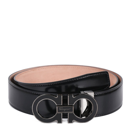 Salvatore Ferragamo/菲拉格慕 男士男士黑色抛光牛皮配板扣皮带腰带 67-9750-671502