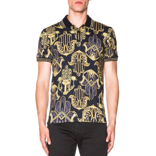 VERSACE JEANS/范思哲牛仔 男士拼色棉质经典印花装饰翻领短袖上衣T恤Polo衫 V800634-VJ00222-V7008