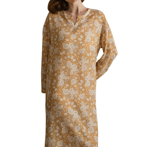 GeleiStory/GeleiStory 回归生活取悦自己休闲居家系列圆领长袖睡裙天丝真丝棉混纺 女装＞女士睡衣/家居服＞女睡衣/家居服