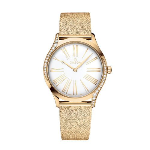 OMEGA/欧米茄 22年春夏新款 碟飞系列 女士白色表盘石英机芯Moonshine 18K金表壳表带腕表36毫米428.55.36.60.04.001