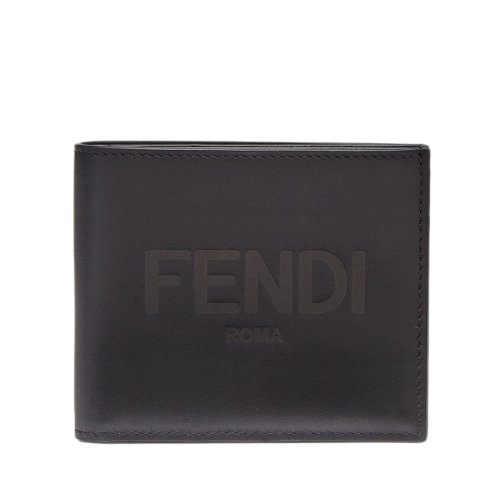 FENDI/芬迪  黑色光滑小牛皮FENDI ROMA印花双折短款钱包7M0169AFCLF0GXN