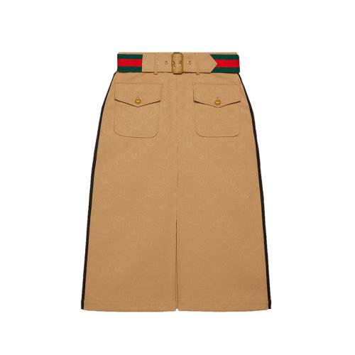 GUCCI/古驰 22秋冬新款 女士米色聚酯纤维混纺adidas x Gucci联名系列提花半身裙702988ZAI222387