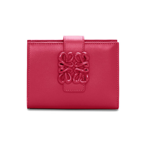 LOEWE/罗意威 23春夏新款 Anagram系列 女士中号宝石红釉小牛皮同色系标志按扣开合钱包C821W63X01-8603