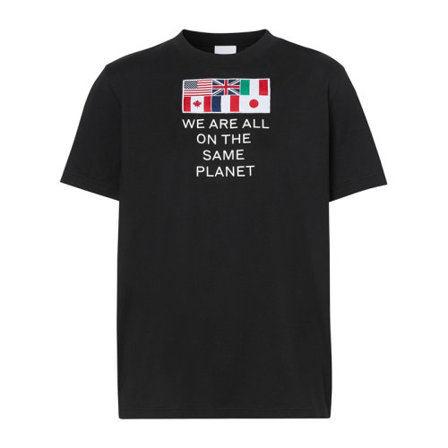 BURBERRY/博柏利女装 服装 黑色棉质国旗字母印花圆领 女士短袖T恤 8024626国旗字母印花