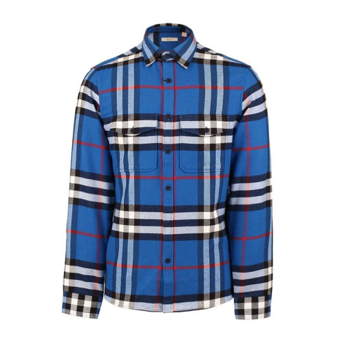 Burberry/博柏利 男士蓝白色纯棉格纹长袖衬衫