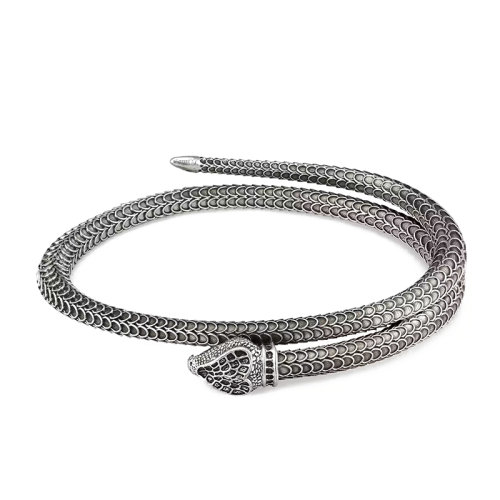 GUCCI/古驰 22春夏新款Garden系列 纯银做旧鳞片刻花灵蛇手镯577283J84000811