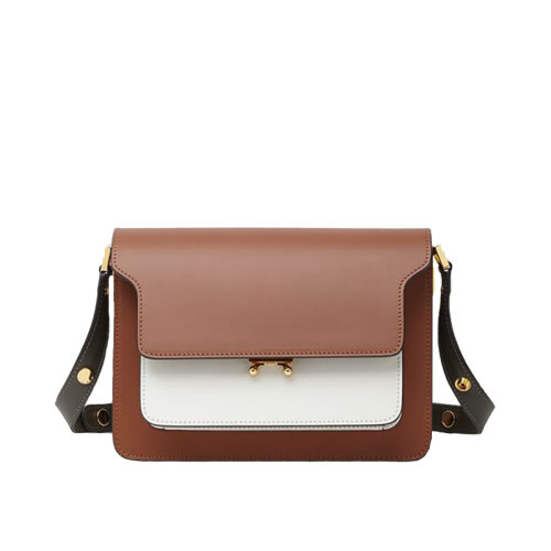 MARNI/玛尼 20 TRUNK系列 棕色白色双色拼接 小牛皮经典风琴包 斜挎单肩包 SBMPN09UC3LV583Z1Q24