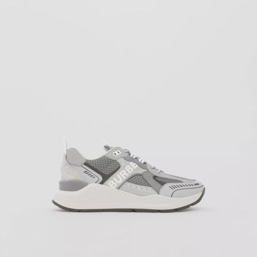 BURBERRY 22年秋冬 男士 徽标印花皮革、麂皮拼网眼运动鞋 80613411