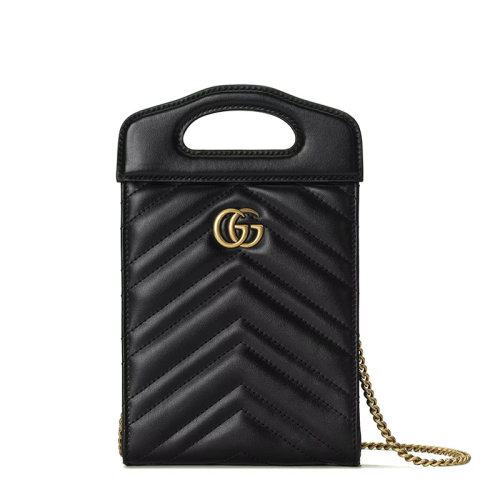 GUCCI/古驰 22新款GG Marmont系列 女士迷你黑色V型绗缝皮革GG金扣金链单肩手提链条包699756DTDHT1000