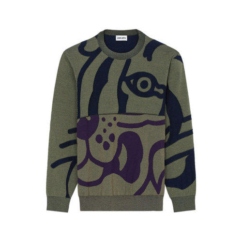 KENZO/高田贤三 男士棉质超大造型K-Tiger圆领长袖针织衫毛衣 5PU640 3TC