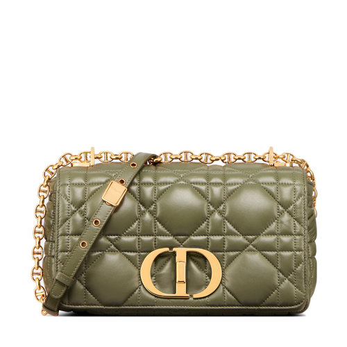 DIOR/迪奥 CARO系列 女士中号雪松绿色绗缝小牛皮CD扣斜挎单肩链条包M9242UNGK_M67H