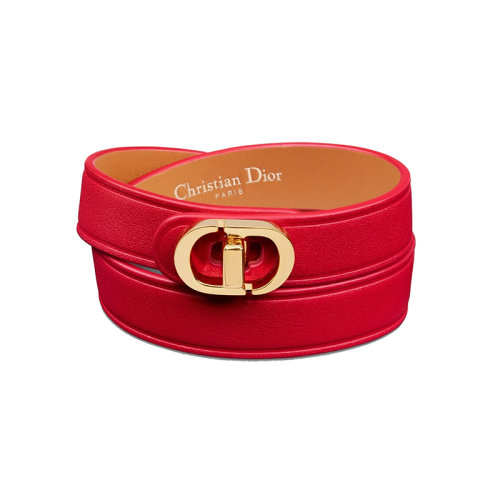 DIOR/迪奥 22新款 30 MONTAIGNE系列 女士红色小牛皮配镀金金属双环手环B1760WOMCM_D06R