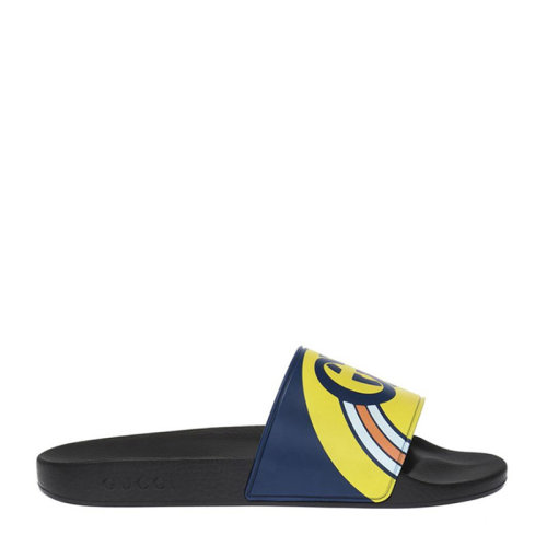 GUCCI 古驰 男士 鞋靴 黄蓝拼色logo压纹橡胶露趾拖鞋 男士凉拖