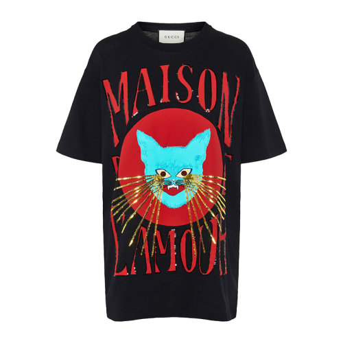 GUCCI/古驰  女装 服装 棉质猫咪图案印花时尚休闲oversize半袖 女士短袖T恤猫咪印花